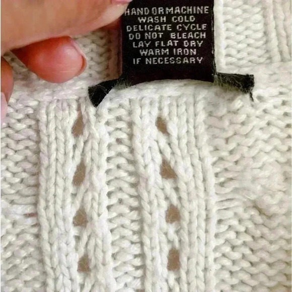 Y2K Women’s V-Neck Tunic Cable Knit Ivory Long Sleeve Rare Sweater Link Sz S - Picture 4 of 6